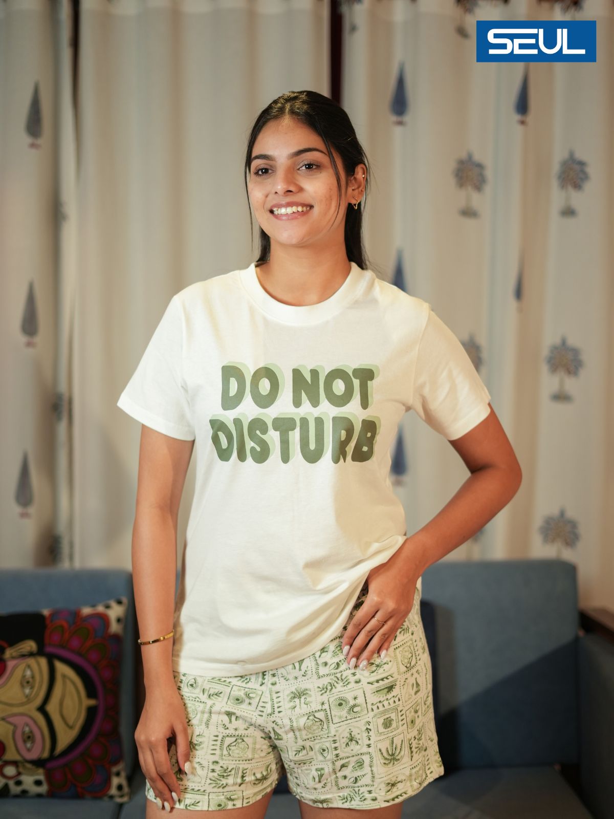 Women's T-shirt & Shorts Set (Green AOP)