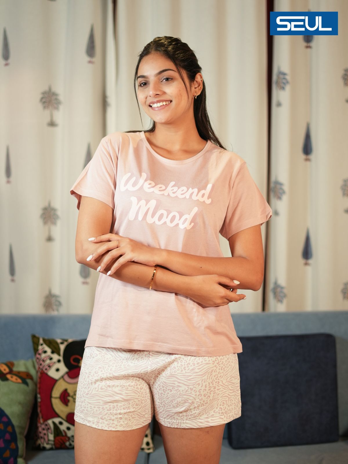 Women's T-shirt & Shorts Set (Blush)