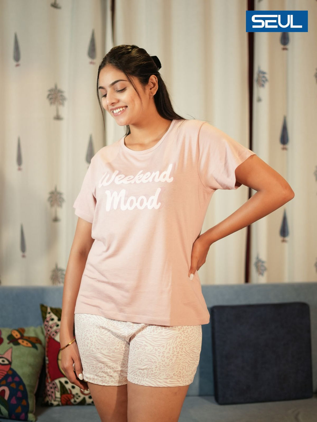 Women's T-shirt & Shorts Set (Blush)
