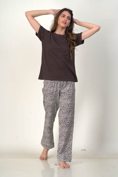 Women's Pyjama 2 pcs set (BROWN)