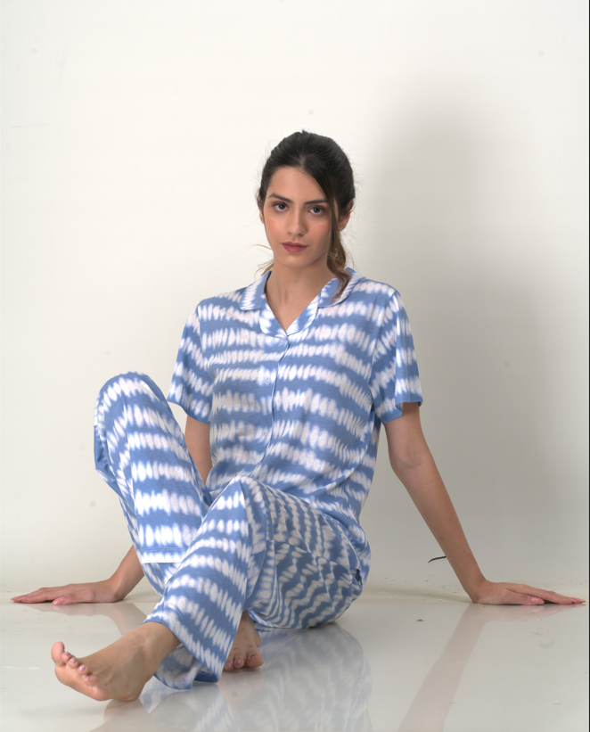 Women's Pyjama 2 pcs set (LT BLUE AOP )