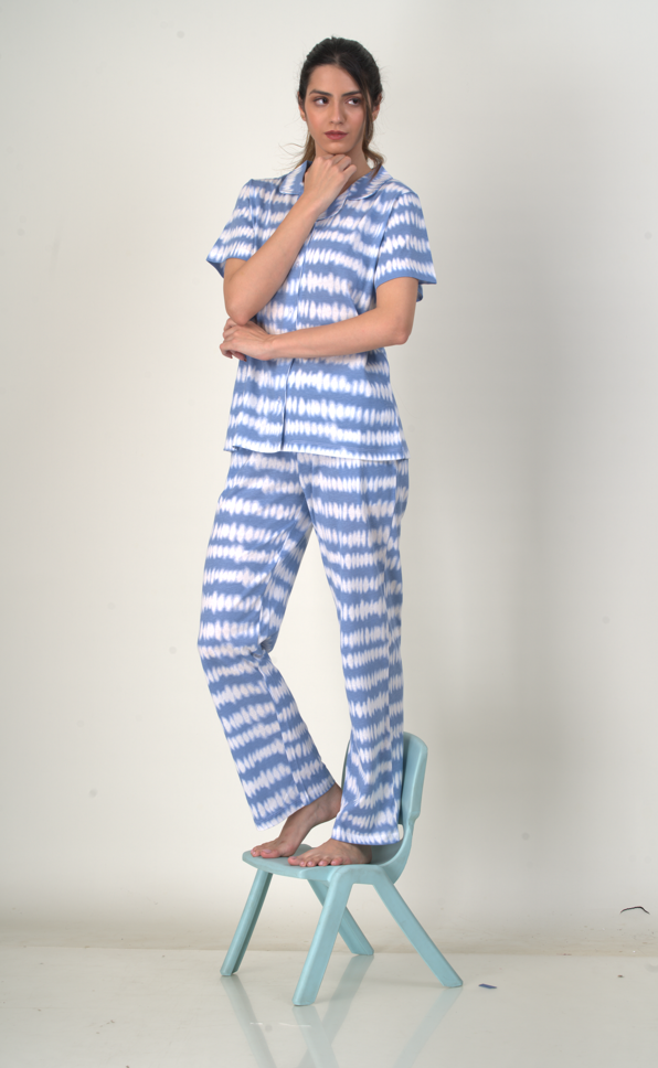 Women's Pyjama 2 pcs set (LT BLUE AOP )