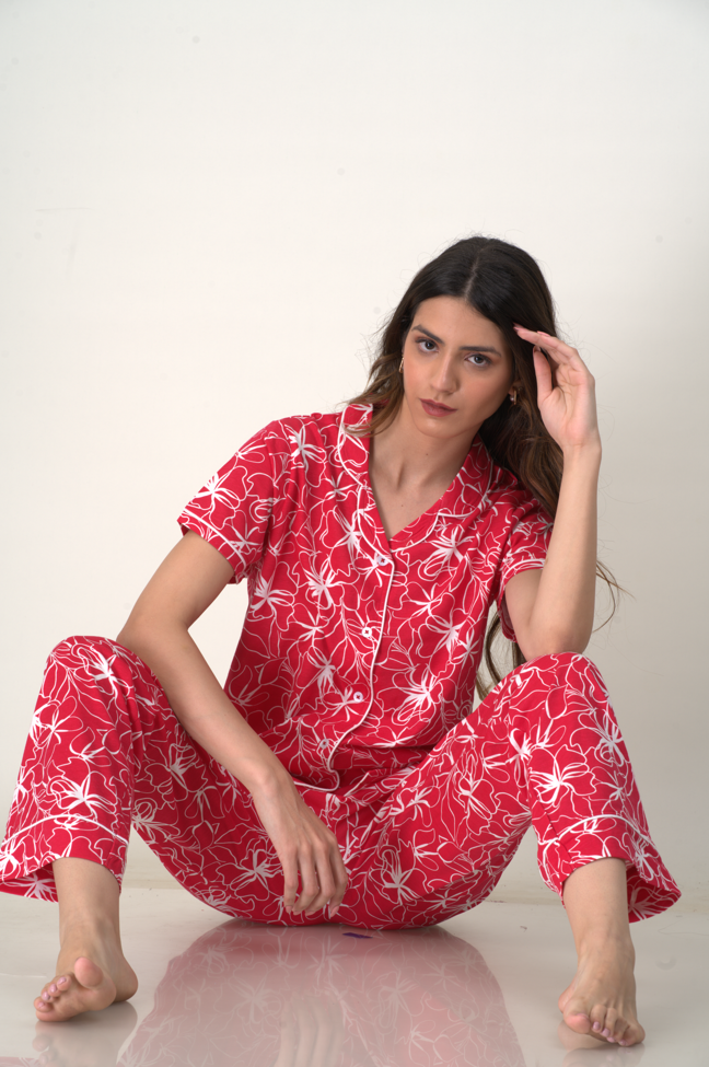 Women's Pyjama 2 pcs set (RED)