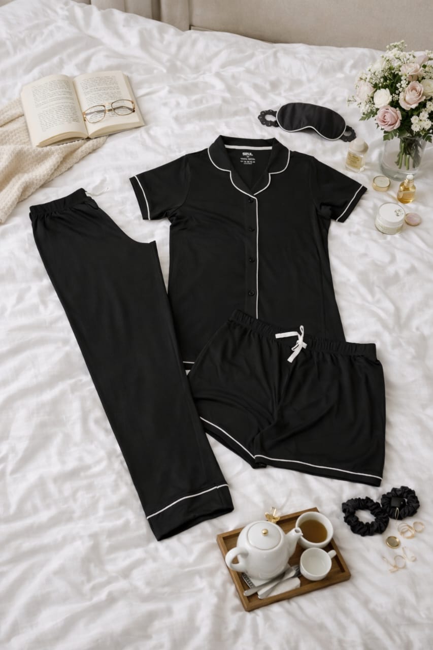 Women's Pyjama 3 pcs set (Black)