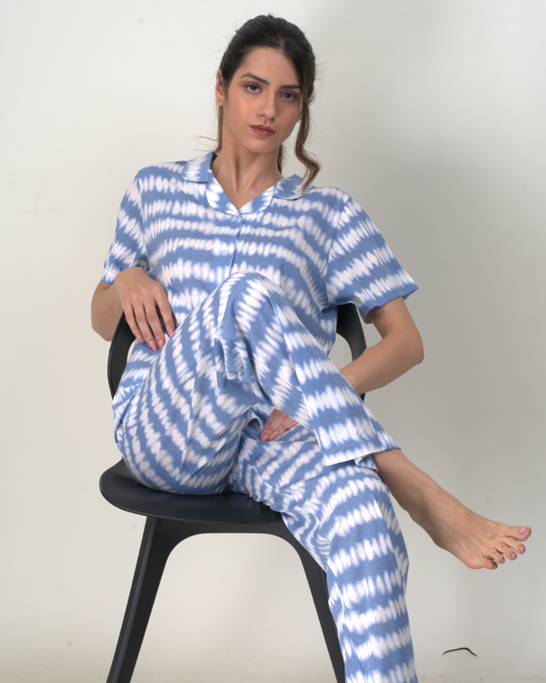 Women's Pyjama 2 pcs set (LT BLUE AOP )
