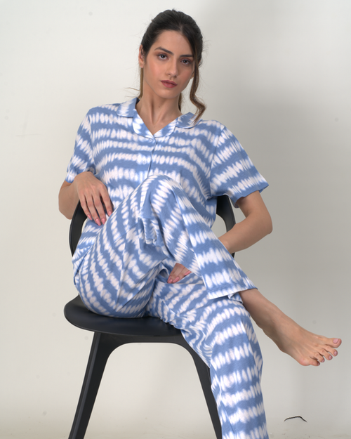 Women's Pyjama 2 pcs set (LT BLUE AOP )